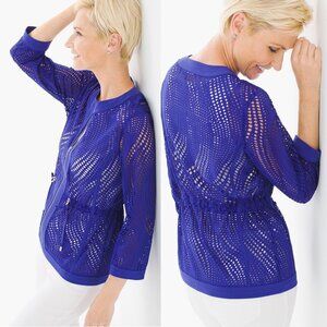 New Chico's Zenergy Perforated Neema Blue Jacket Size 3 US XL